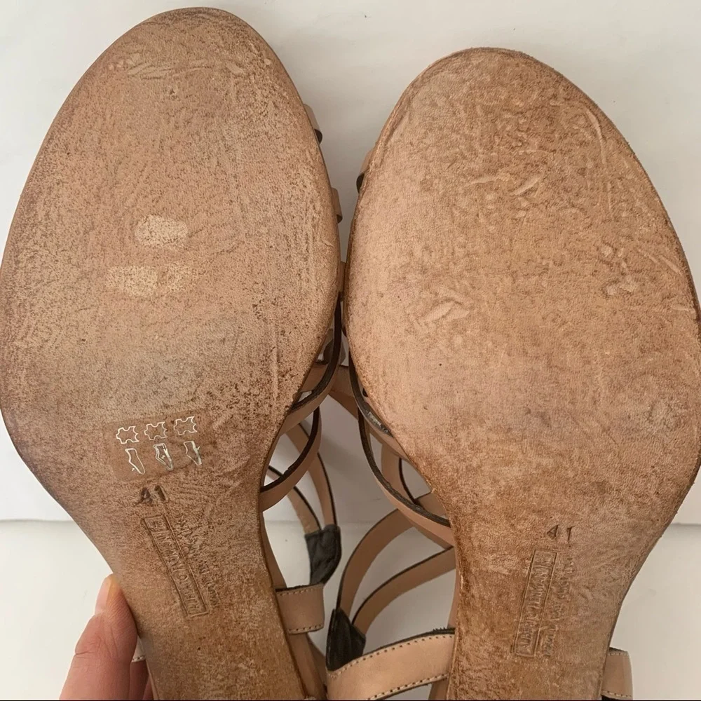 New ALBERTO FERMANI Strappy Block Heel Sandals Leather Tan Made In Italy - Picture 4 of 16